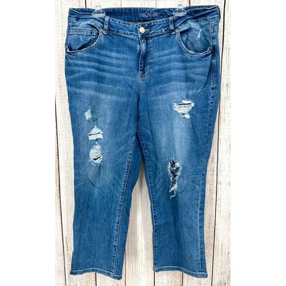 Maurices Denim - Maurices Jeans Size 18 Medium Wash Distressed Ripped Boyfriend Cropped Denim